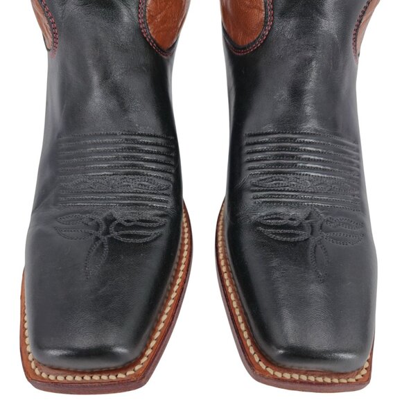 Vintage Justin Cowgirl Womens 7B Black Brown Cowboy Boots Western Square Toe - Picture 7 of 16